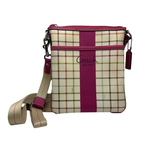 COACH Fuchsia Heritage Plaid Crossbody - Picture 1 of 10